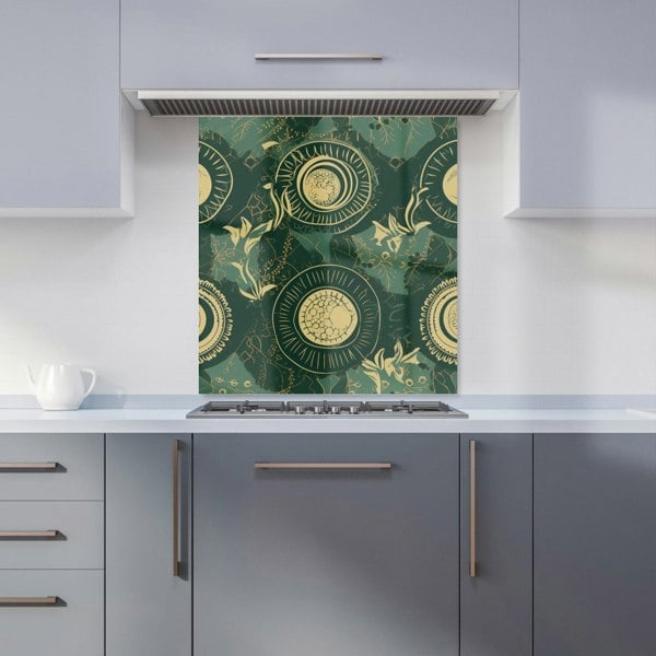 Warren Reed - Designer Abstract Green Gold Moon Pattern Kitchen Splashback