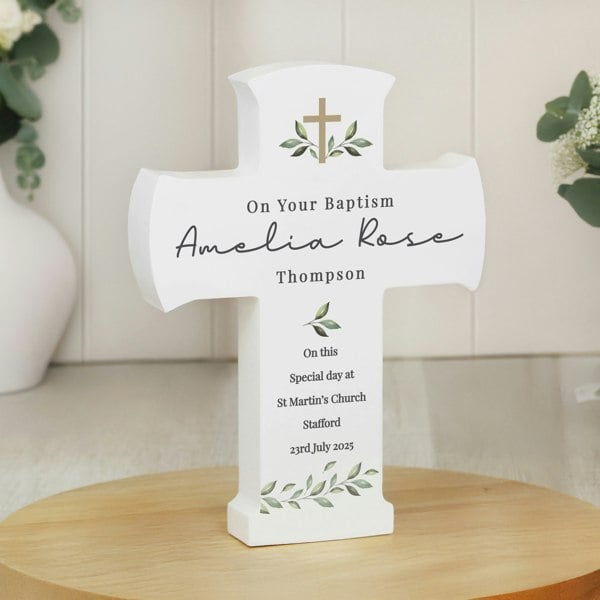 Personalised Memento Company Personalised Botanical Cross Wooden Ornament
