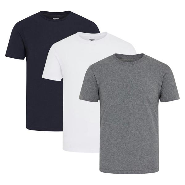 Reebok Mens Santo T-Shirt (Pack of 3) - Black/White/Grey - 