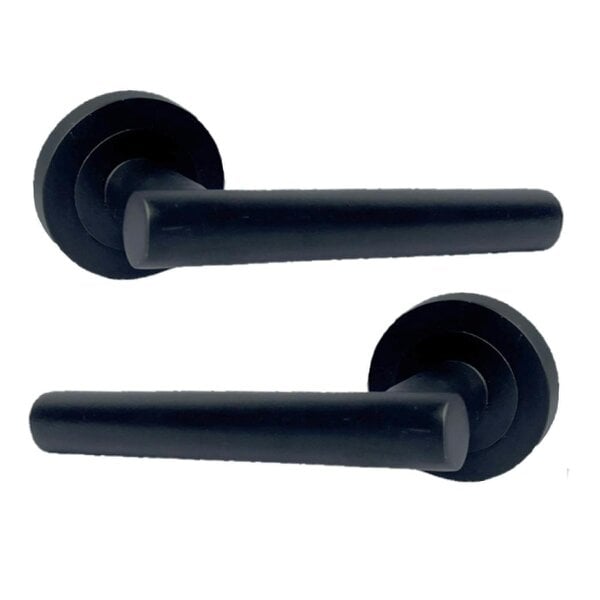 EDH Door Hardware Matt Black T Bar Door Handles on Round Rose – Straight Lever Handle 6 Pairs