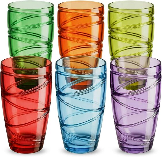 Brambles Home Plastic Tumblers Reusable Drinking Cups Assorted Colours Stackable Cups for Home Garden Parties Picnics BBQs - 6 Pack - Multicolor - Plastic