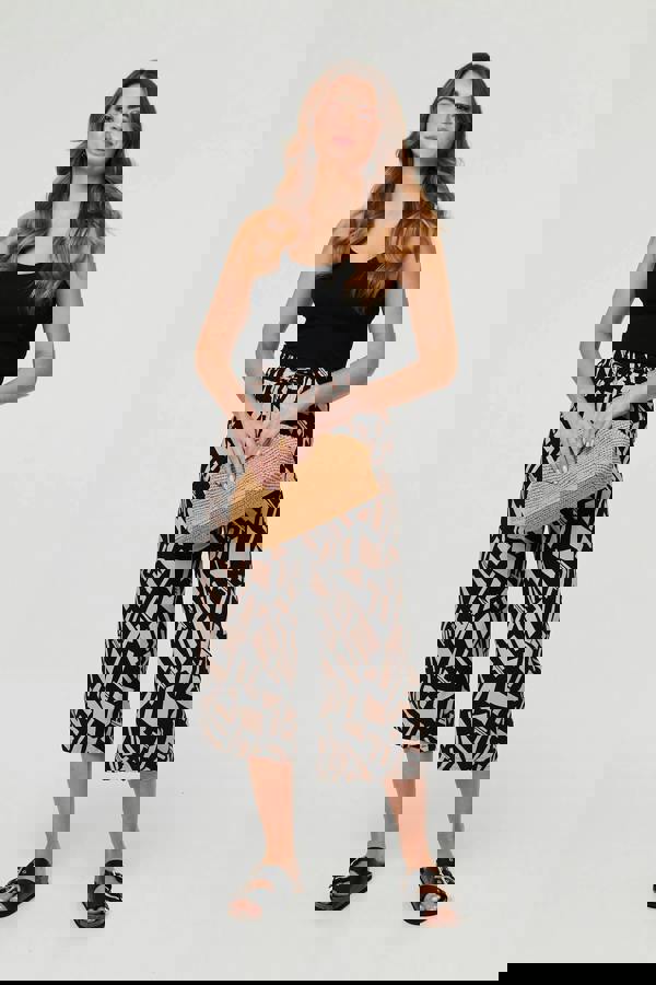 Black | Geo Print High Waist Cropped Trousers