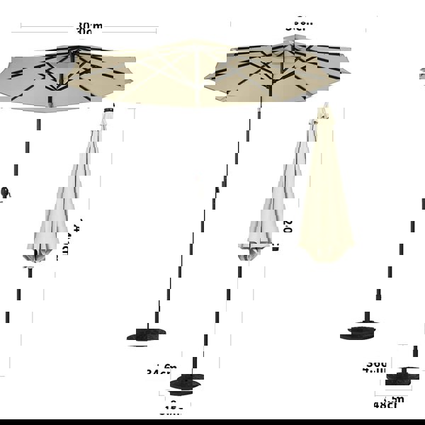 Beige 3m Patio Garden Parasol Sun Umbrella Sunshade Canopy With Solar LED Lights Parasols & Rain Umbrellas Living and Home Rattan Effect 14KG Resin tank base