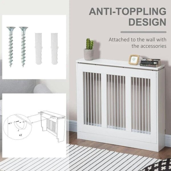 Bobobiy Radiator Cover Vertical Slatted Grille Heater Cover Top Shelf MDF Steel for Heat Circulation 90 x 18 x 84 cm White