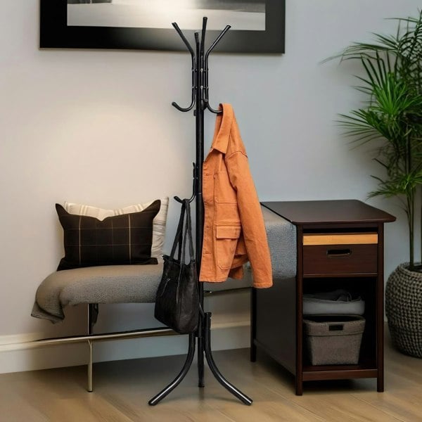 Rafaelo Mobilia Metal Coat Stand With 12 Hooks Black