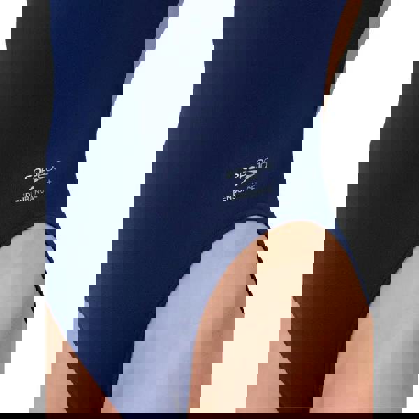 Navy Speedo solid leaderback swimsuit with high-cut legs