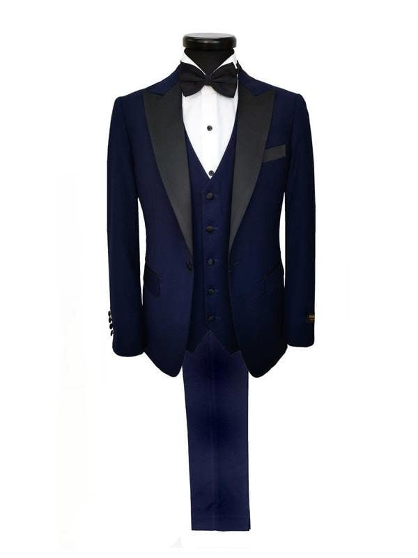 Navy 3-Piece Tuxedo With Black Peak Lapel