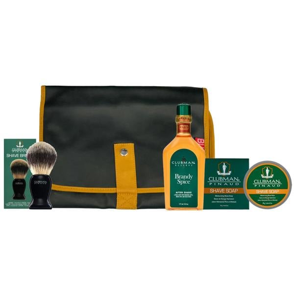 Clubman Pinaud Shave Set - Brush, Soap, Brandy Spice + Bag