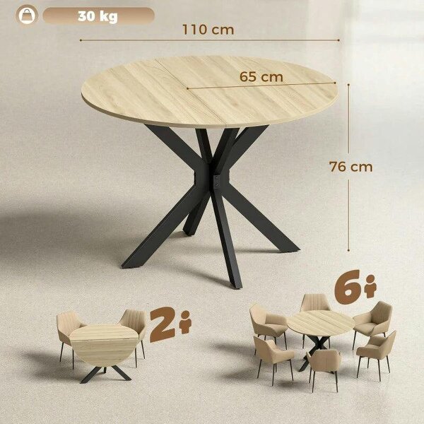 Folding Dining Table, Drop Leaf Table with Adjustable Feet, Natural Wood Finish