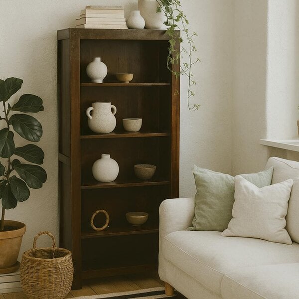 Wyld Haus Phuket Dark Mango Wood Large Open 5 Shelf Bookcase