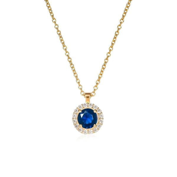 namana Gold Plated Sterling Silver Blue Cubic Zirconia Round Halo Pendant Necklace