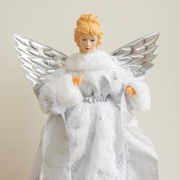 Samuel Alexander 45cm Large White Christmas Angel with SIlver Wings Tree Topper