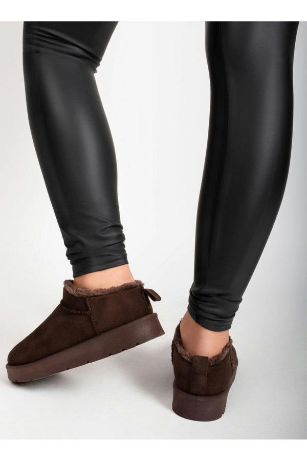 Elvaya Faux Suede Fluffy Lined Ankle Boots - Brown