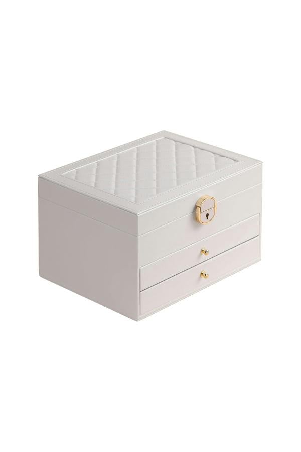 Dyzi 3 Layer PU Leather Jewellery Box Organiser with Drawers White