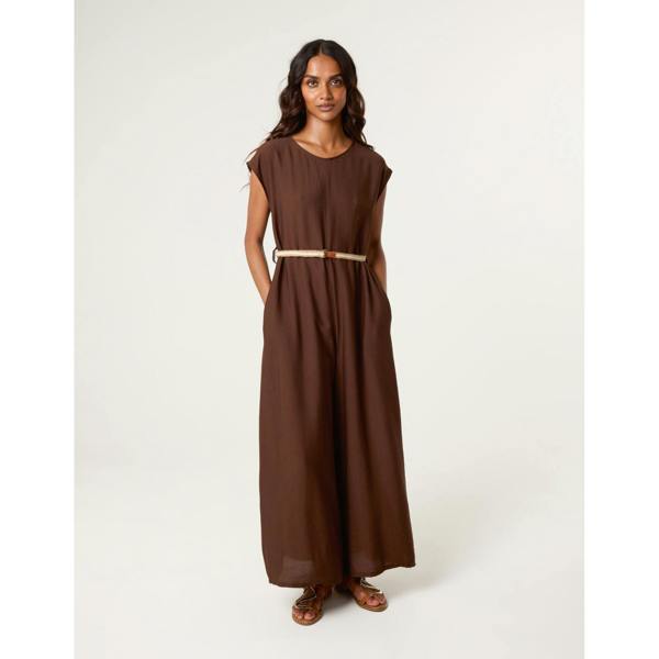 Blue Vanilla Plain Belted Jumpsuit
