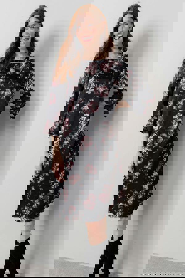 Lotty Fluted Sleeve Shift Dress Black | Lily and Me Clothing