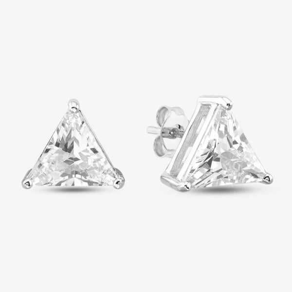 T. H. Baker Silver Cubic Zirconia Oval Pear Traingle Set Of Three Stud Earrings OJS0037