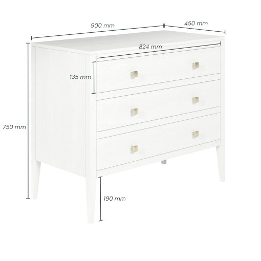 Wyld Haus Paris White Wood Grain 3 Drawer Chest
