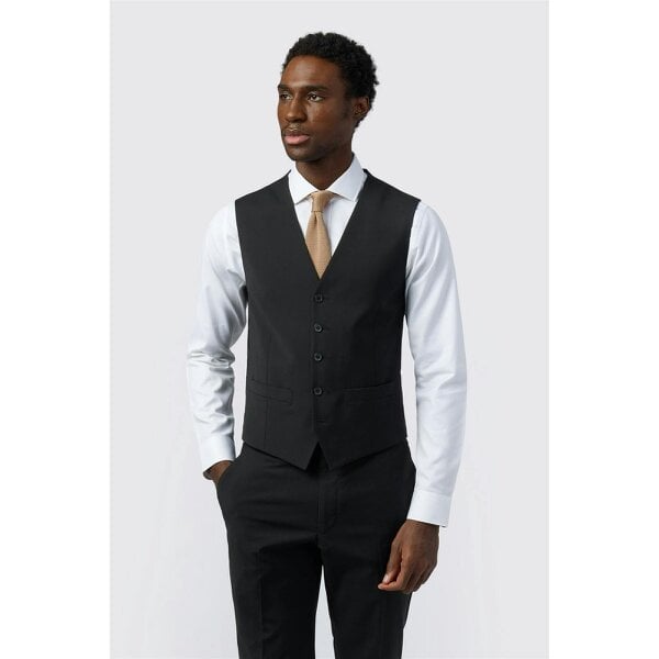 Alexandre Silver Alexandre Slim Fit Black Wool Blend Stretch Waistcoat