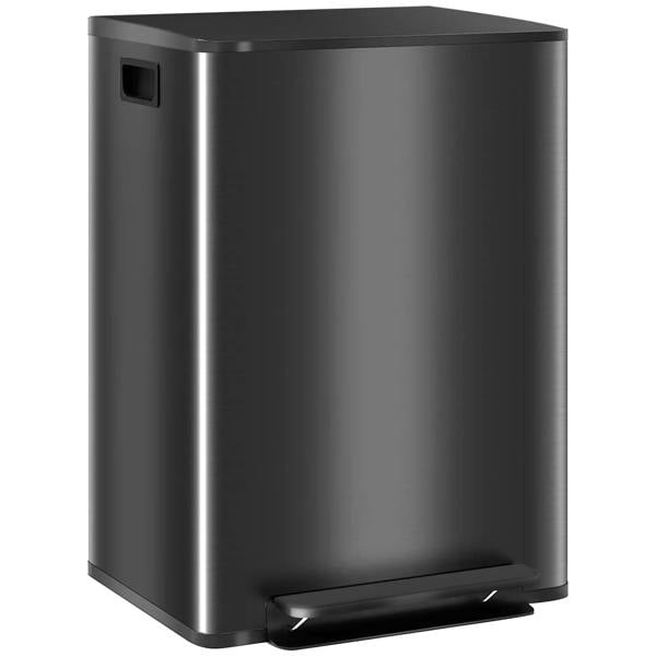 Black stainless steel pedal bin with square lid and foot pedal base