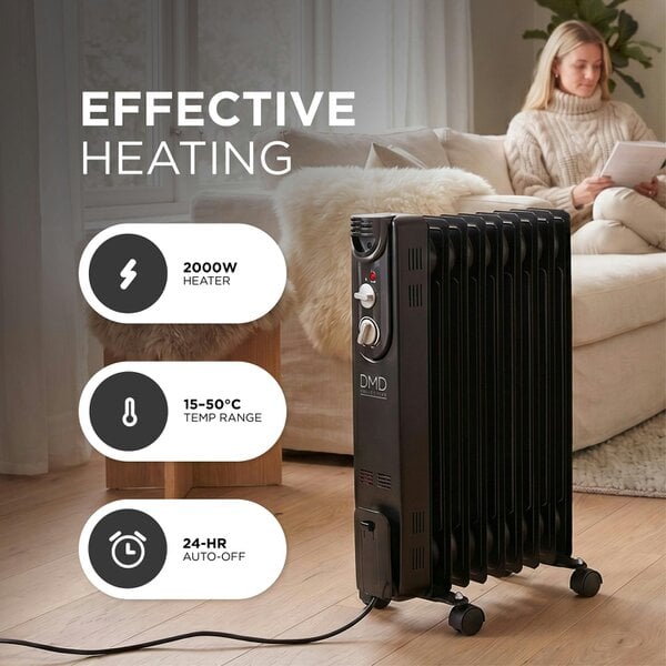 DMD Collective 2000W 9 Fin Oil Filled Radiator with Adjustable Thermostat