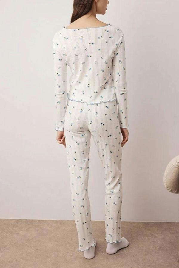 WOVCOR 2- Piece Cotton Floral Knit Pajama Set with Ribbon/Bow Detail