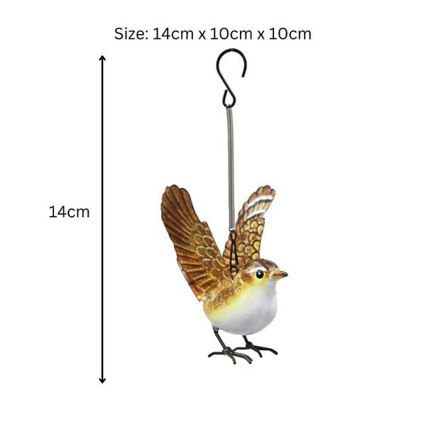 EDH Door Hardware Small Metal Hanging Wren(14cm x 10cm x 10cm) – Handcrafted Weather-Resistant Bird Ornament – Decorative Hanging Robin Sculpture