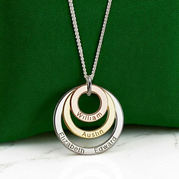 Christopher James of London Three Colour 9ct Gold Plated Triple Disc Personalised Family Necklace