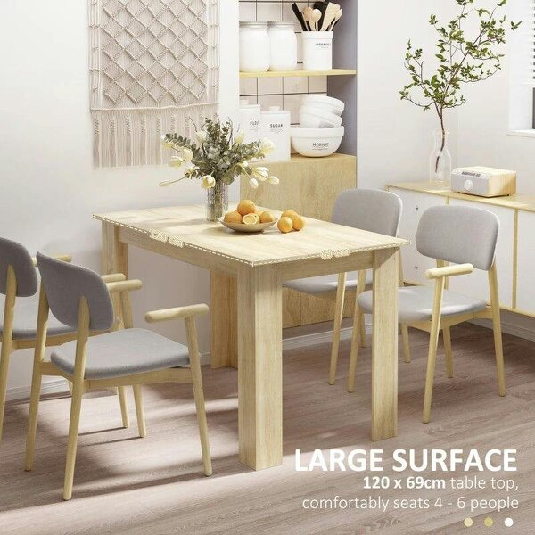 Dining Table for 4-6 People, Kitchen Table with Wood Effect for Dining Room, Oak