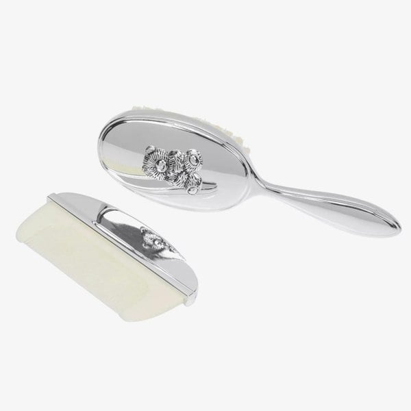 T. H. Baker Celebrations Silver Plated Teddy Brush & Comb Set Gift 6310