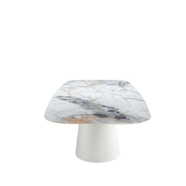 Angel Cerdá Oval Barrel porcelain marble and white steel dining table 1135