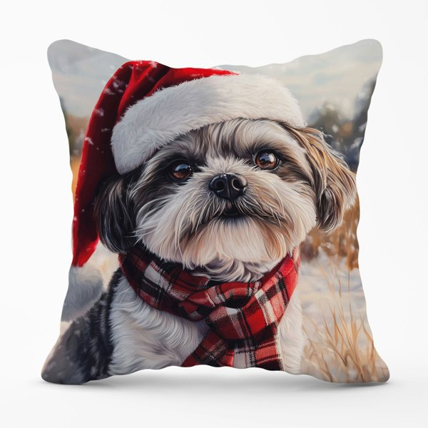 Warren Reed Christmas Shih Tzu Cushion