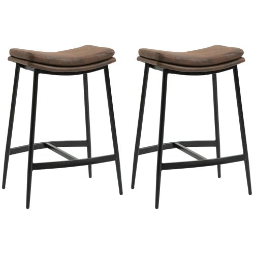 Wyld Haus Noveha Microfiber Brown Industrial Breakfast Bar Stools Set Of 2 With Curved Seat