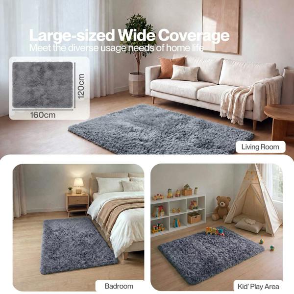 Marlow Rug Fluffy Soft Pile Carpet Non Slip Anti Shedding for Living Room Grey