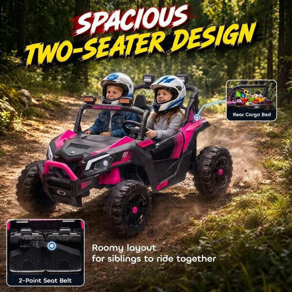 24V 2 Seater Ride On Truck Car for Big Kids with Remote Control, Dual Motors, 4-Wheel Suspension for Ages 3-8, Pink