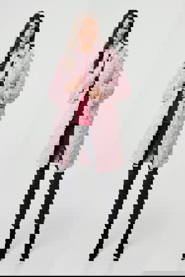 Pink | Faux Fur Thigh Length Coat
