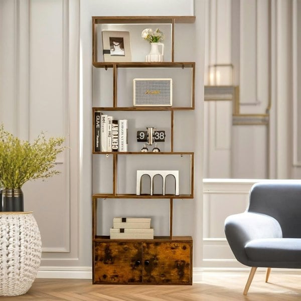 Rafaelo Mobilia Industrial 5 Compartment Storage Book Shelf Rustic Brown