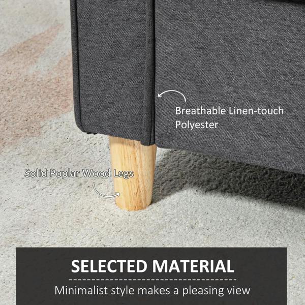 Dark grey loveseat sofa with linen-touch fabric and solid poplar wood legs
