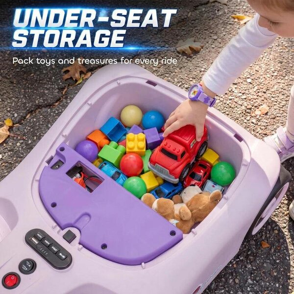 12V Electric Wiggle Car with Pedal, Kids Electric Car with 2 Speeds, Soft Start, Music, Lights for 3-5 Years, Purple