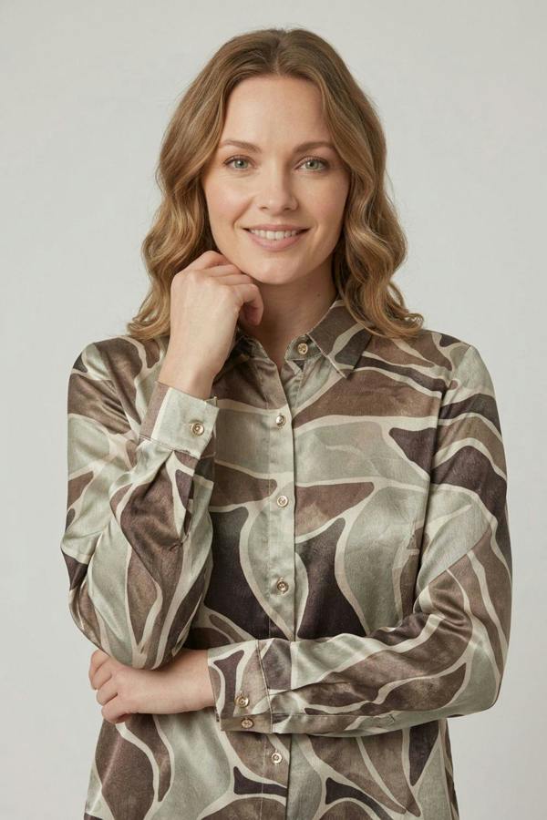 Beige | Abstract Print Long Sleeve Relaxed Shirt