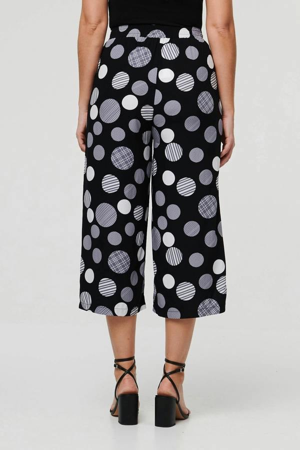 Black | Spotty Print Tie Waist Cropped Trousers