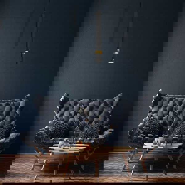 Milagro Joker Contemporary Pendant Lamp 1XGU10 Hand Made Cylindrical Style Light Finished in Matt Black With Striking Gold Detail