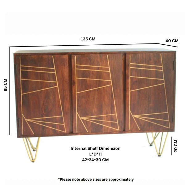Wyld Haus Bandung Dark Mango Wood and Gold Large Sideboard 3 Doors