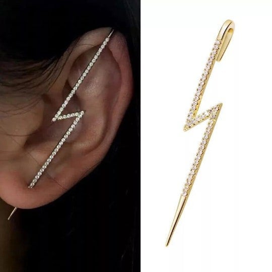 The Colourful Aura Gold and Silver Lightning Zircon Ear Climber Wrap Crawler Hook Earring