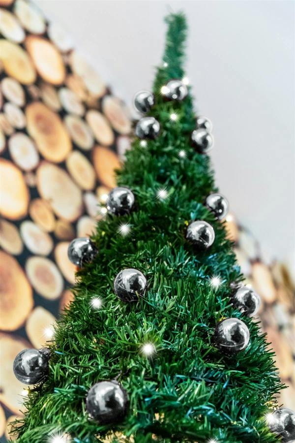 4ft to 6ft Pre-Lit Pop Up Christmas Tree with Warm White LED Lights and Silver Baubles image 7