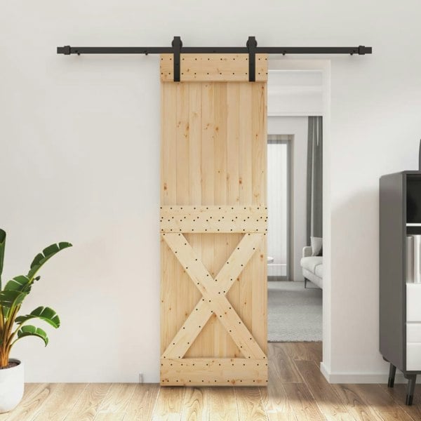 Berkfield Sliding Door with Hardware Set 70x210 cm Solid Wood Pine