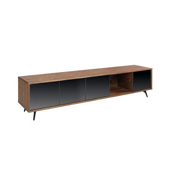 Angel Cerdá Mirror Effect Black Glass, Walnut and Black Steel TV Unit 3048