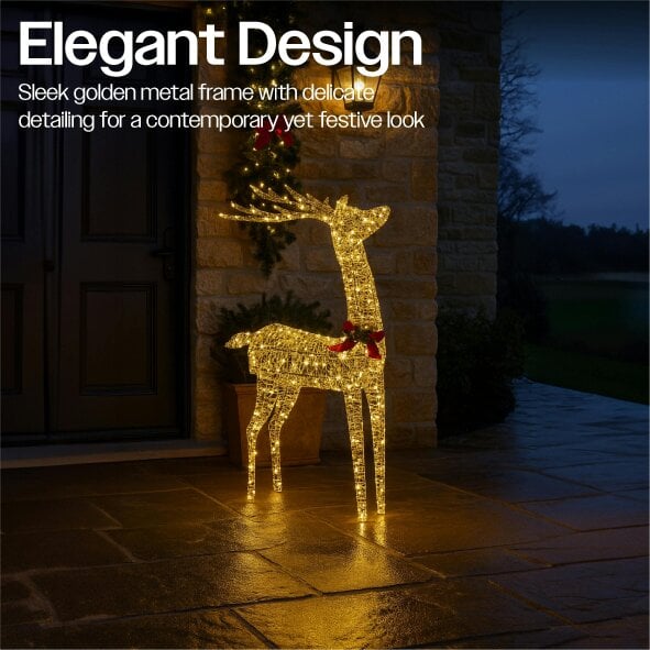 Scotts of Stow Xmas Haus 127CM Gold Rattan LED Christmas Holiday Festive Deer