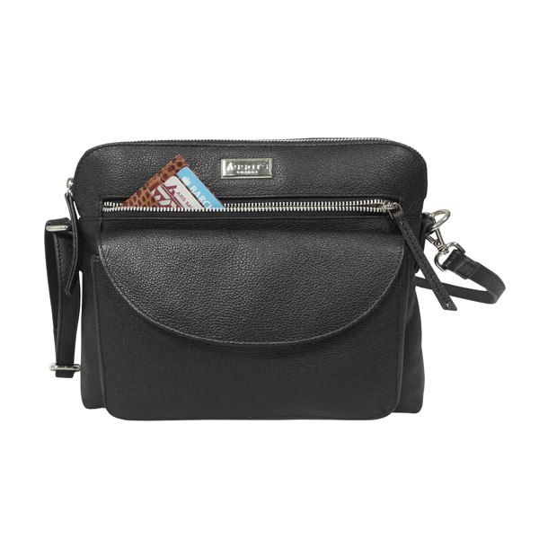Assots London 'JEAN' Black Real Soft Pebble Grain Leather Crossbody Bag