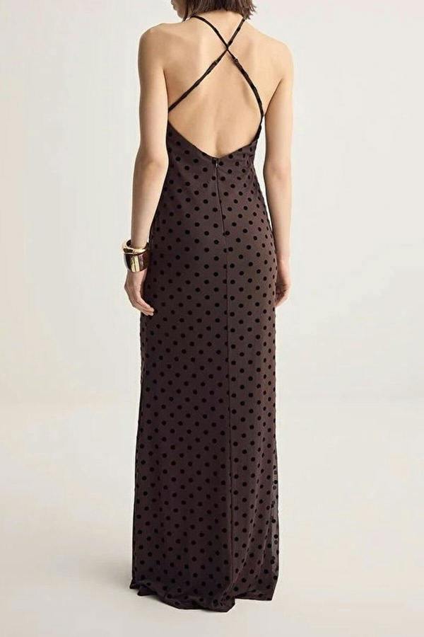 WOVCOR Polka Dot Flock Printed Tulle Evening Dress